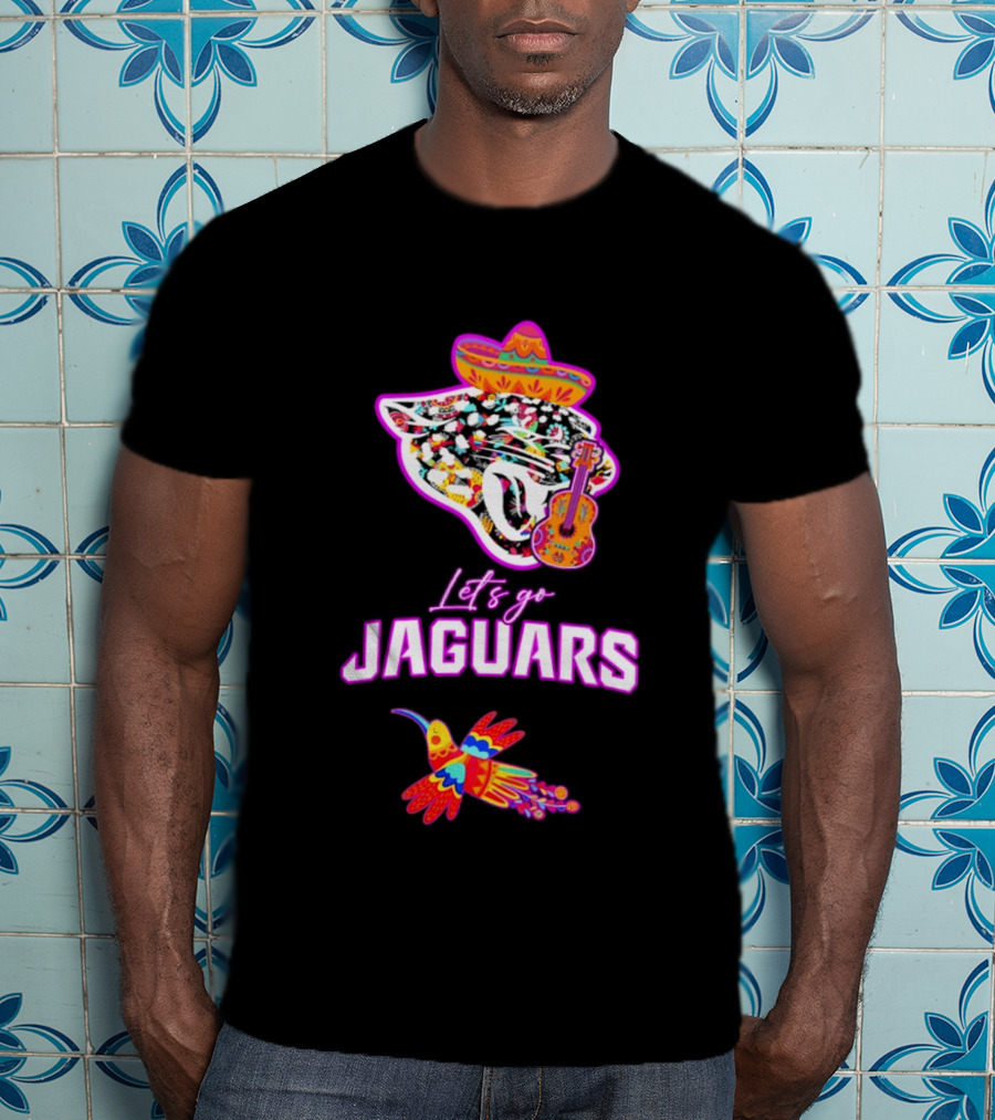 Let's Go Jaguars Hispanic Heritage Fiesta Mexican Folk Sombrero Guitar Hummingbird T-Shirt