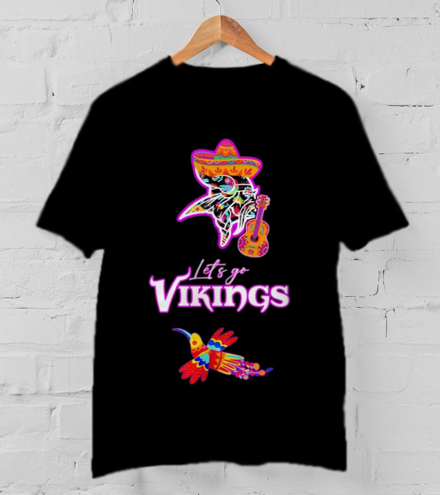 Let's Go Vikings Hispanic Heritage Fiesta Mexican Folk Sombrero Guitar Hummingbird T-Shirt