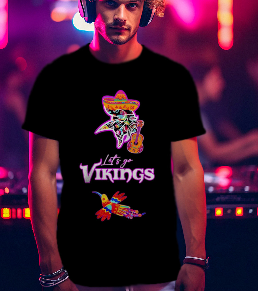 Let's Go Vikings Hispanic Heritage Fiesta Mexican Folk Sombrero Guitar Hummingbird T-Shirt