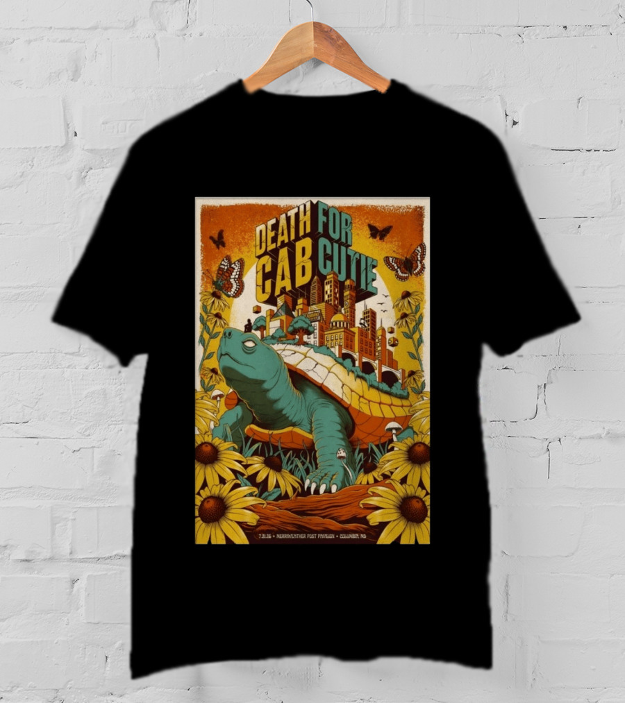 Death Cab For Cutie Merriweather Post Pavilion 7 21 2026 Columbia MD Art Butterflies Turtle Sunflowers T-Shirt