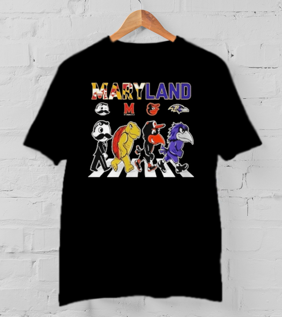 Maryland Sports Mascots Abbey Road Terrapin Oriole Raven Historical Sports Teams T-Shirt