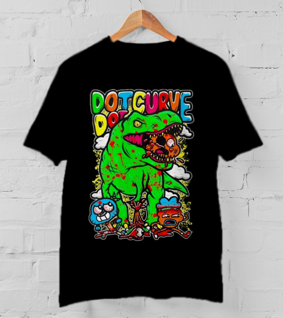 Dot Dot Curve Gumballs Gone Rawr Dinosaur Cartoon Clouds T-Shirt