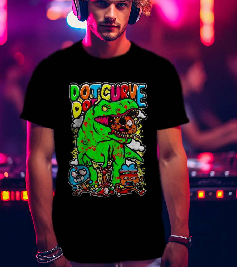 Dot Dot Curve Gumballs Gone Rawr Dinosaur Cartoon Clouds T-Shirt