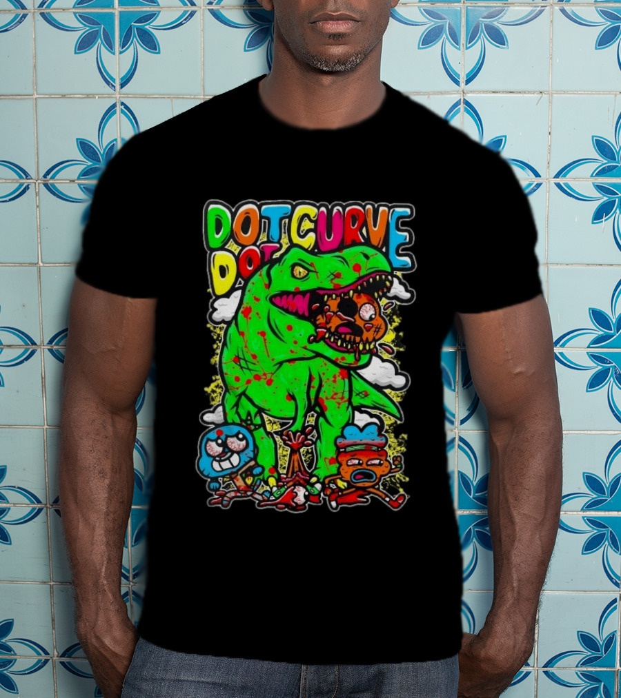 Dot Dot Curve Gumballs Gone Rawr Dinosaur Cartoon Clouds T-Shirt