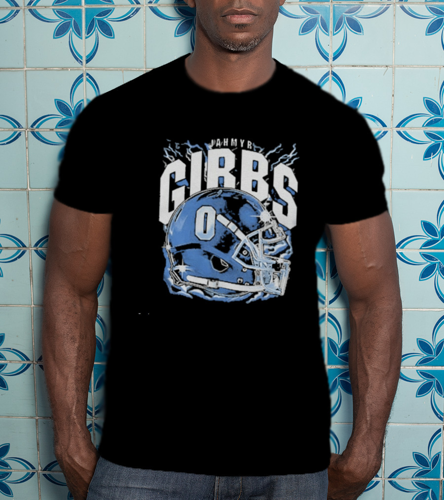 Jahmyr Gibbs Detroit Football Helmet Lions Number 0 T-Shirt