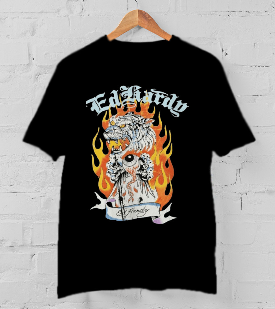 Ed Hardy Flaming Tiger Eyeball Flame Tattoo T-Shirt
