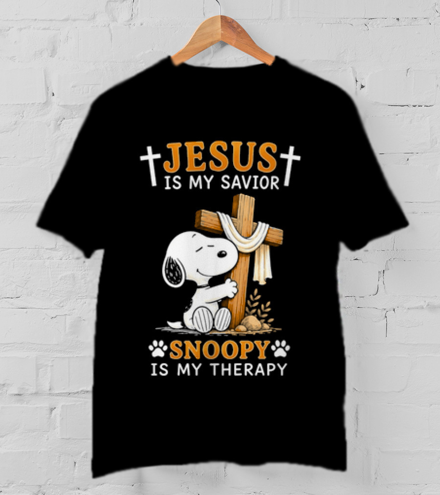 Jesus Is My Savior Snoopy Is My Therapy Cross And Faithful Beagle T-Shirt