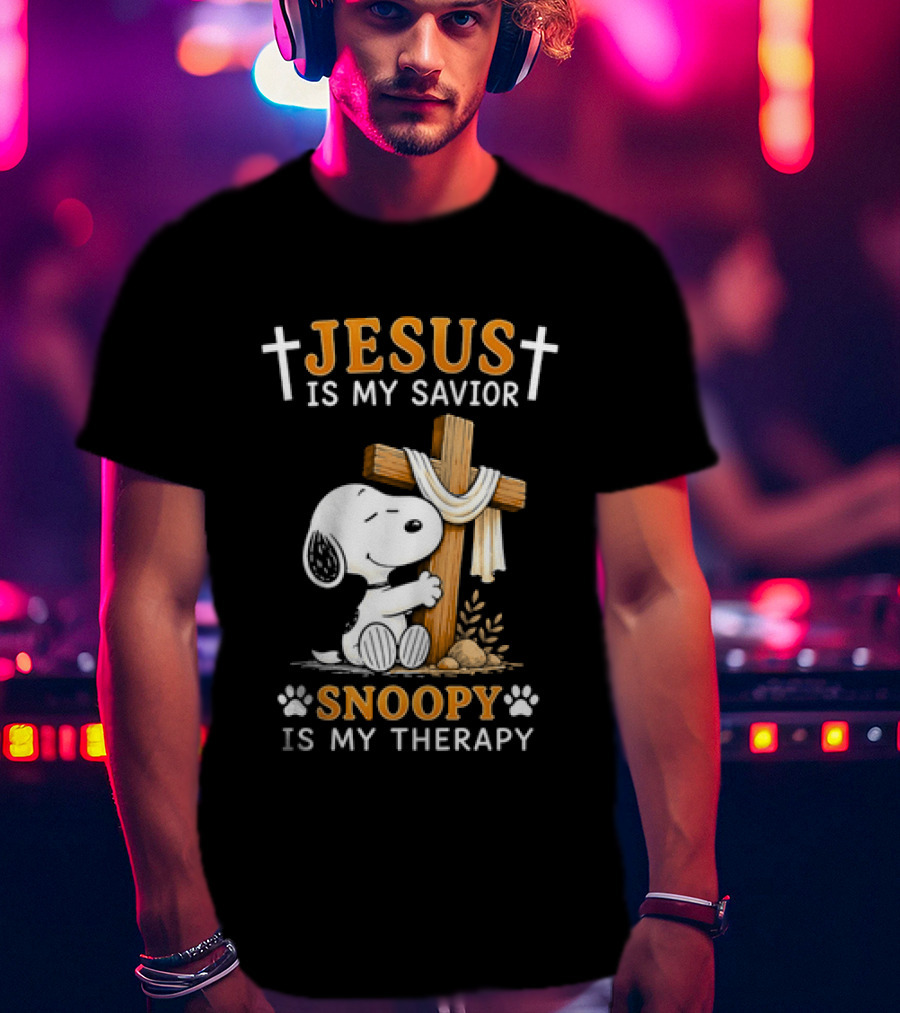 Jesus Is My Savior Snoopy Is My Therapy Cross And Faithful Beagle T-Shirt