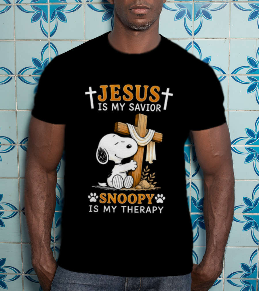 Jesus Is My Savior Snoopy Is My Therapy Cross And Faithful Beagle T-Shirt