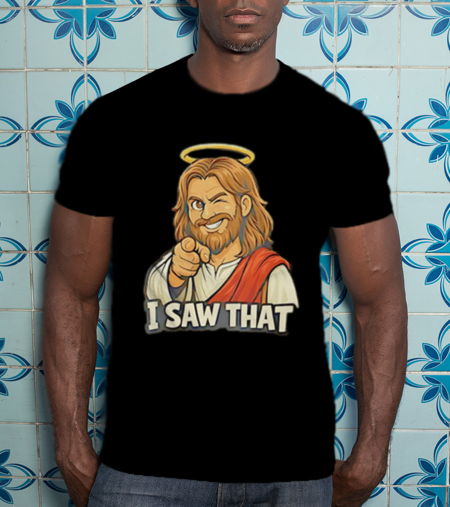 Jesus Winking Pointing I Saw That Halo Robe T-Shirt
