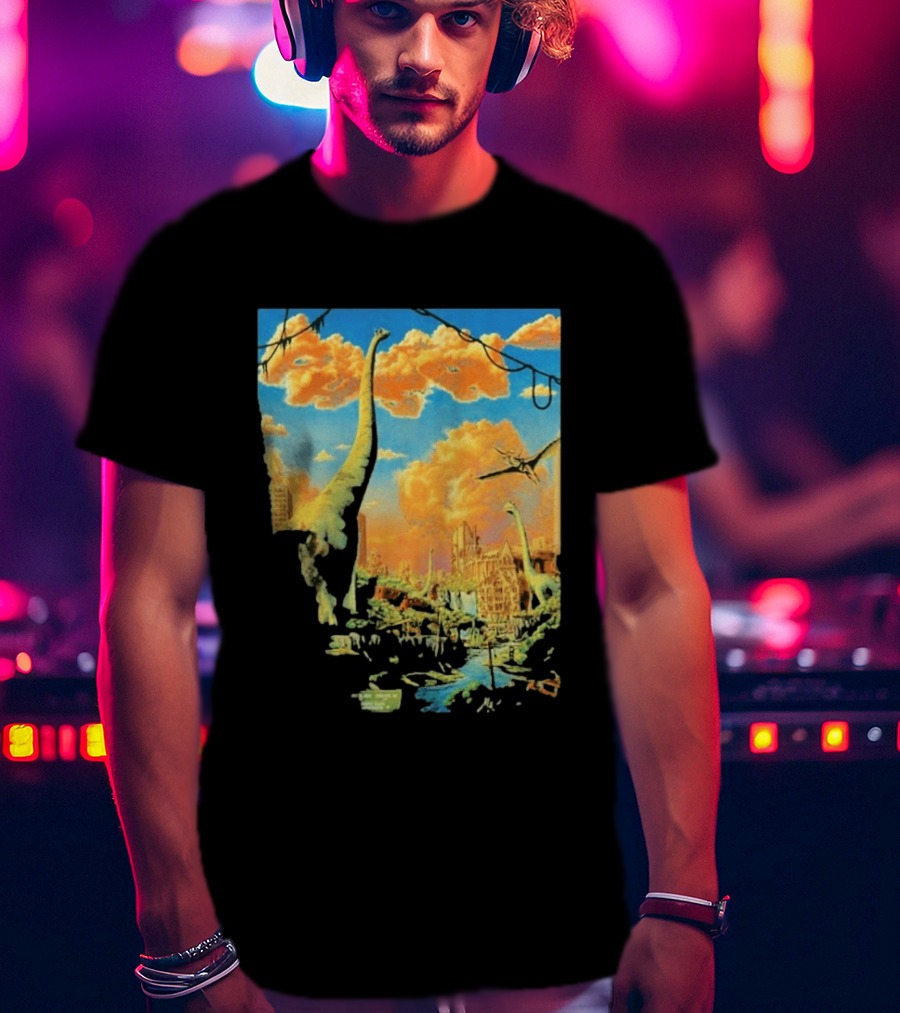 Phish Syracuse NY July 21 2026 St Joseph Health Amphitheatre Dinosaur Cityscape T-Shirt