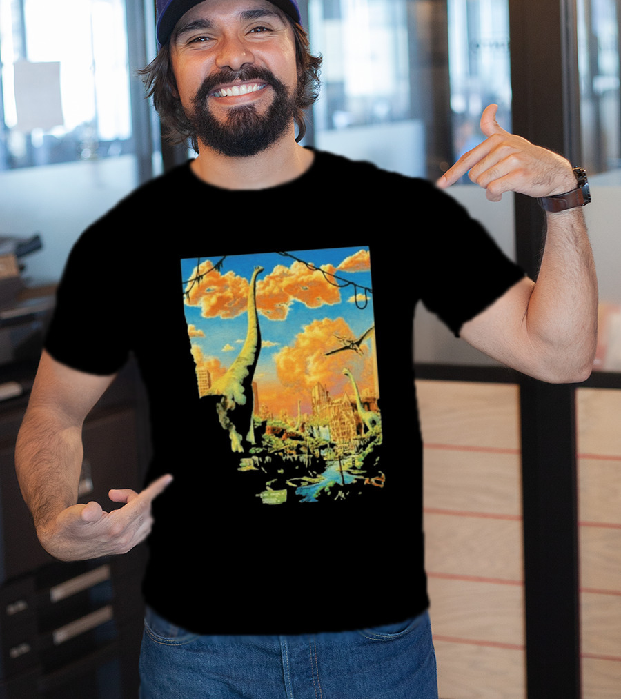 Phish Syracuse NY July 21 2026 St Joseph Health Amphitheatre Dinosaur Cityscape T-Shirt