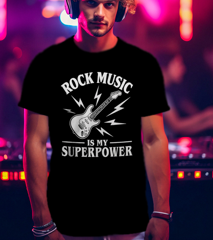 Rock Music Is My Superpower Guitar Electric Lightning T-Shirt