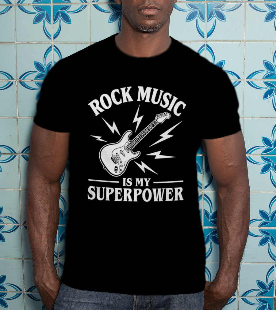 Rock Music Is My Superpower Guitar Electric Lightning T-Shirt