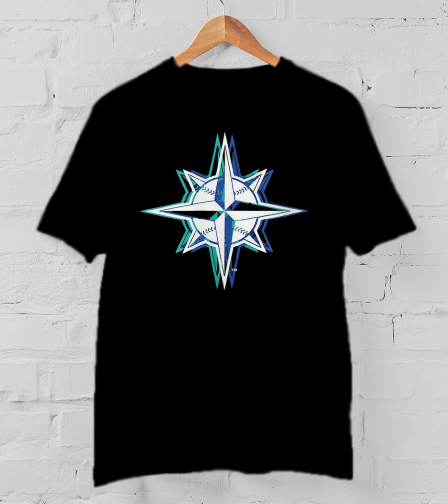 Seattle Mariners MLB 2026 Glitch Star With Baseball Seam Compass T-Shirt