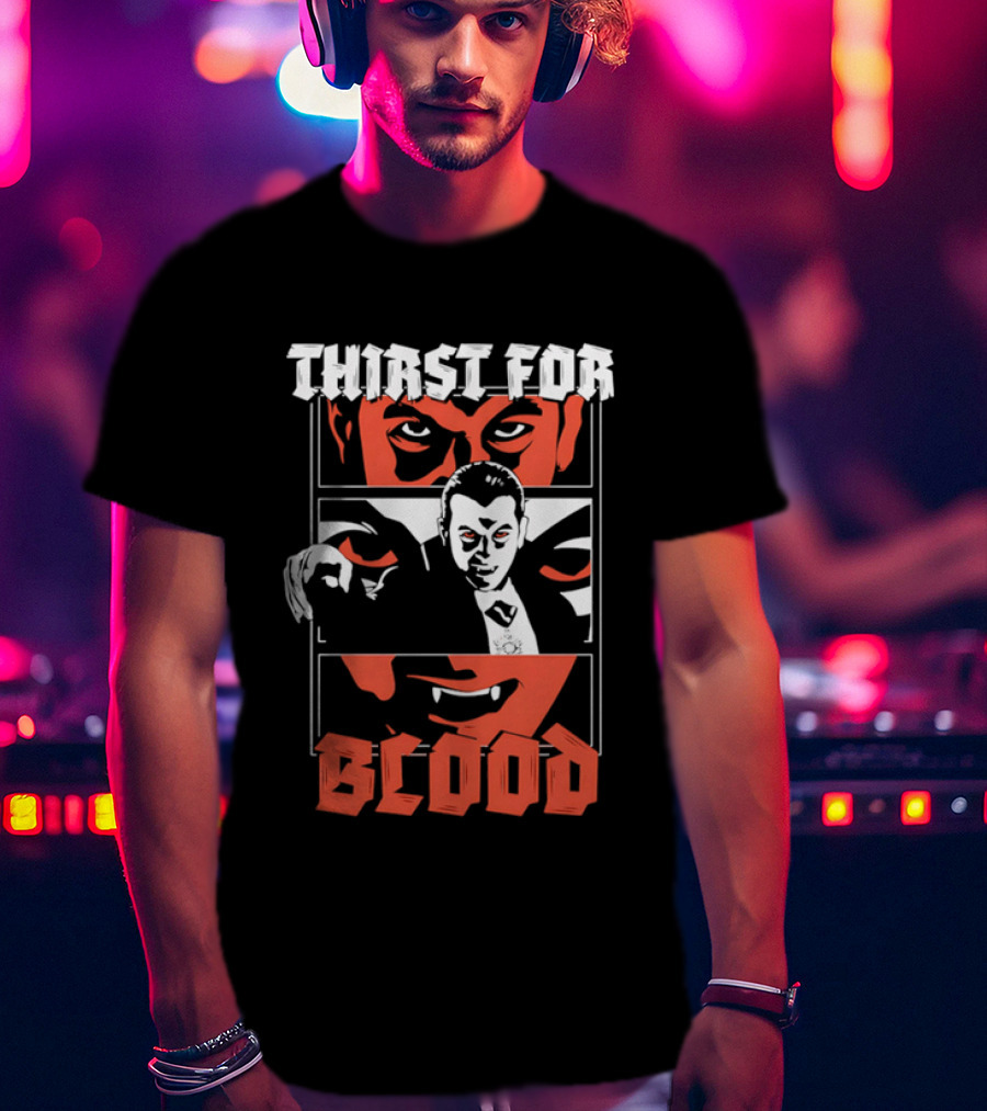 Thirst For Blood Vampire Horror Iconic Red Face T-Shirt