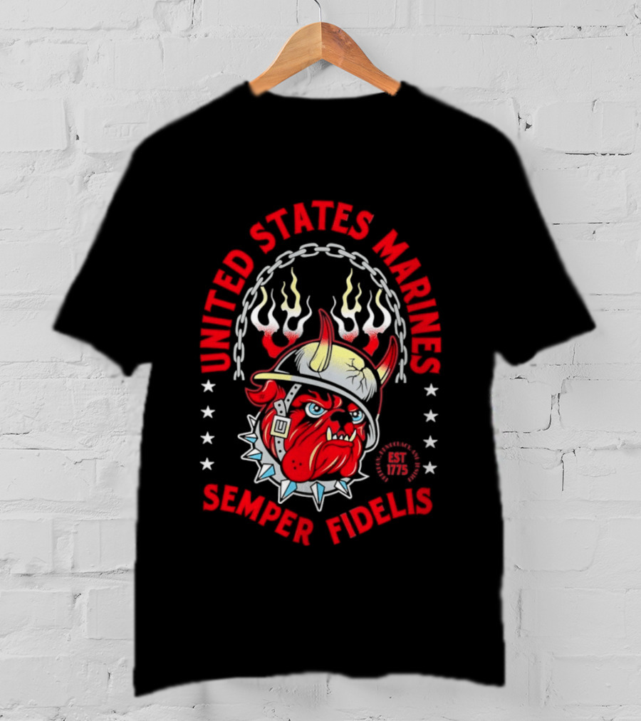 United States Marines Semper Fidelis Bulldog Helmet EST 1775 T-Shirt