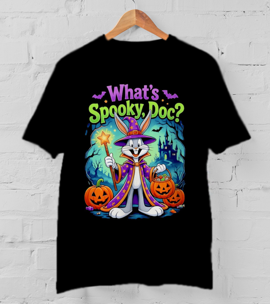 What's Spooky Doc Bugs Bunny Halloween Wizard Costume With Pumpkins T-Shirt