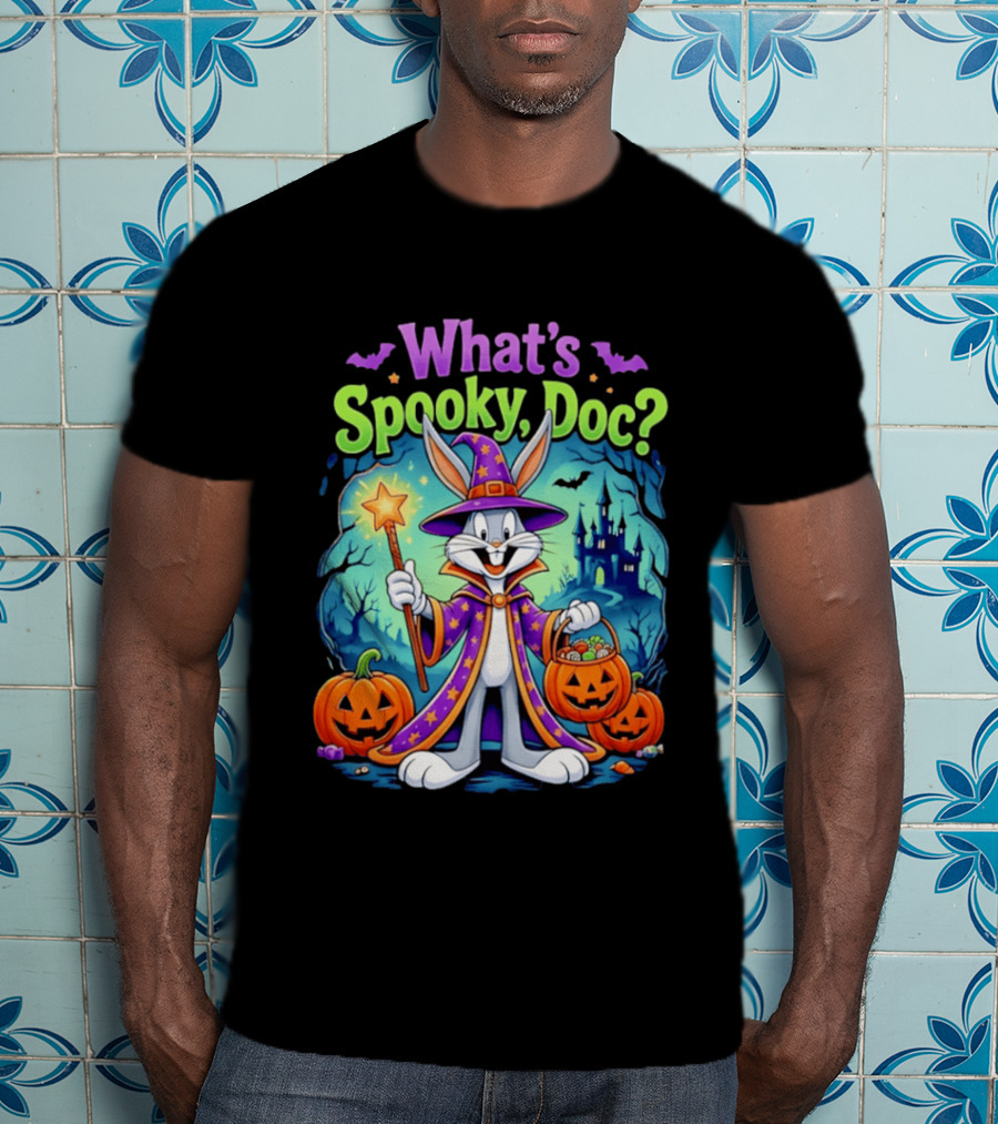 What's Spooky Doc Bugs Bunny Halloween Wizard Costume With Pumpkins T-Shirt