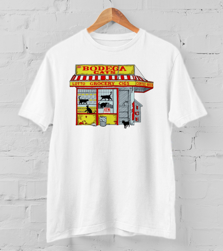 Bodega Cats Grocery Cigs Lotto Coffee Beer Ice ATM T-Shirt