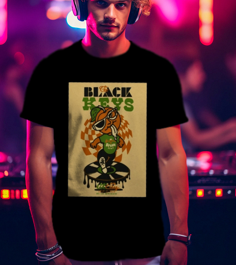 The Black Keys Oklahoma City OK July 21 2026 Checkered Record Orange Character Event T-Shirt