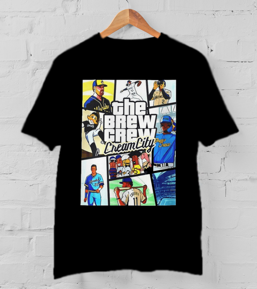 The Brew Crew Cream City Milwaukee Brewers Baseball Players Montage T-Shirt