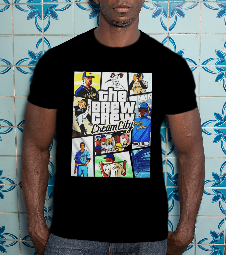 The Brew Crew Cream City Milwaukee Brewers Baseball Players Montage T-Shirt