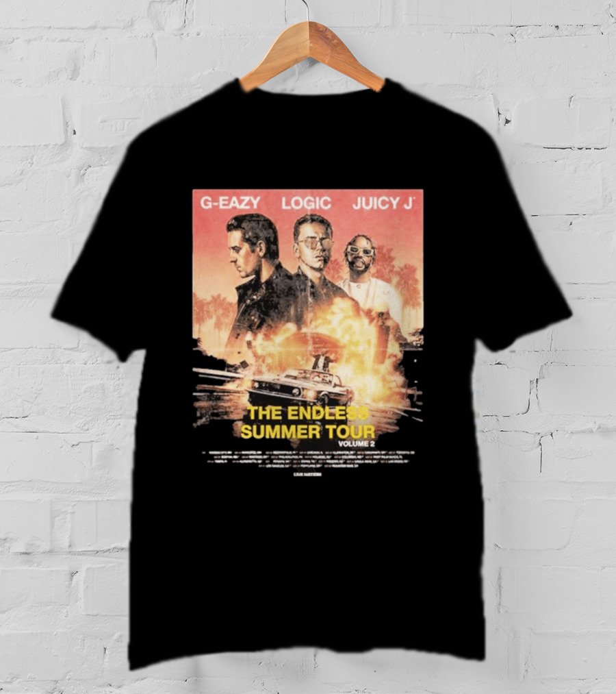 G Eazy Logic Juicy J The Endless Summer Tour Volume 2 2026 Retro Car Palm Trees T-Shirt