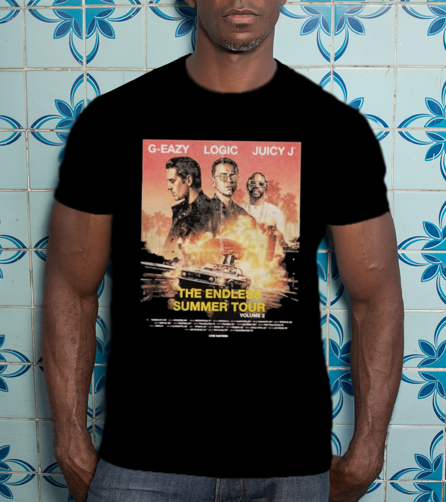 G Eazy Logic Juicy J The Endless Summer Tour Volume 2 2026 Retro Car Palm Trees T-Shirt