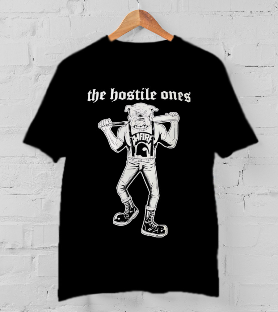 The Hostile Ones Bulldog With Baseball Bat And Suspenders Streetwear Rebel T-Shirt