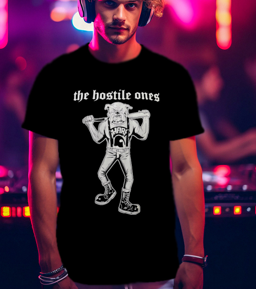 The Hostile Ones Bulldog With Baseball Bat And Suspenders Streetwear Rebel T-Shirt