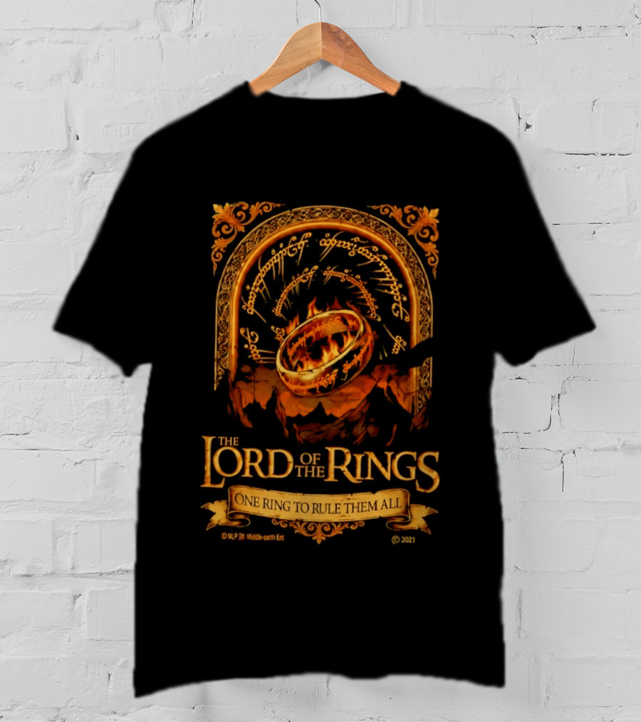 The Lord Of The Rings One Ring To Rule Them All Iconic Inscription And Flaming Ring T-Shirt