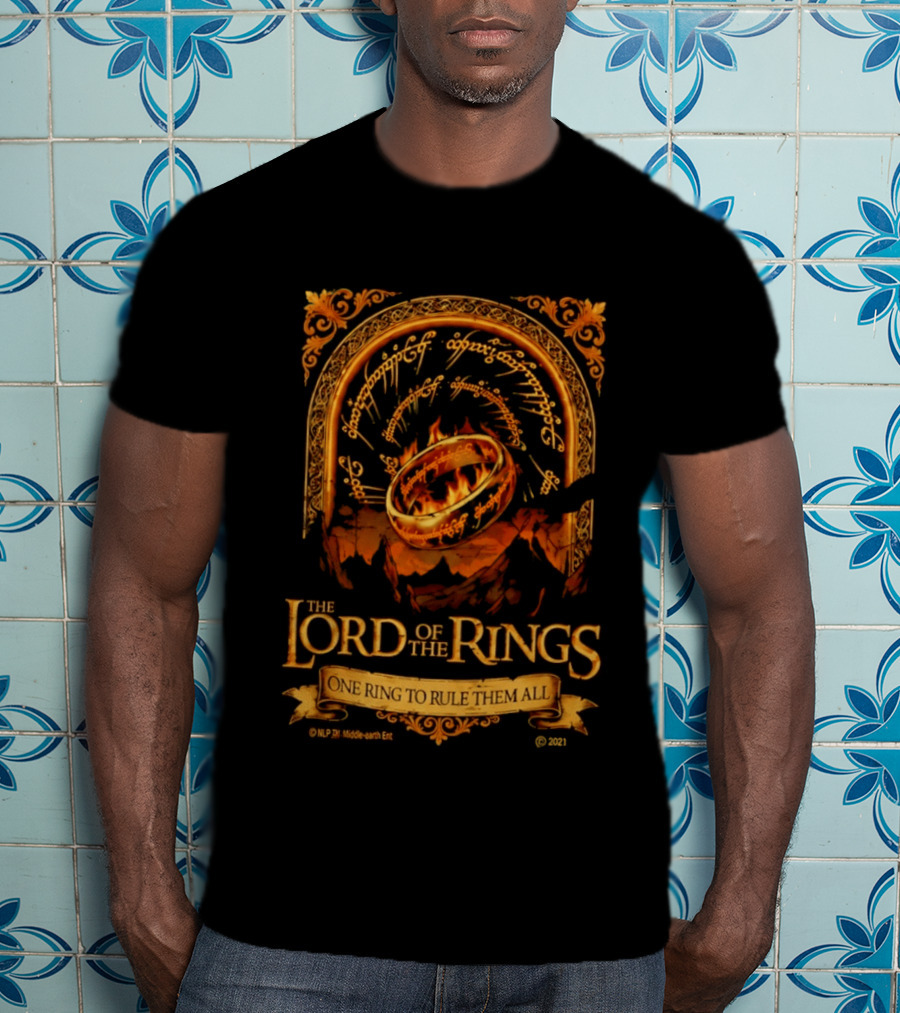 The Lord Of The Rings One Ring To Rule Them All Iconic Inscription And Flaming Ring T-Shirt