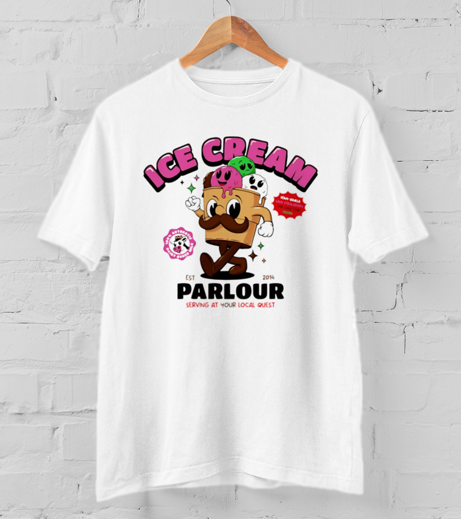 Ice Cream Parlour Est 2014 Serving At Your Local Quest Cartoon Characters Fun Scoop Club T-Shirt