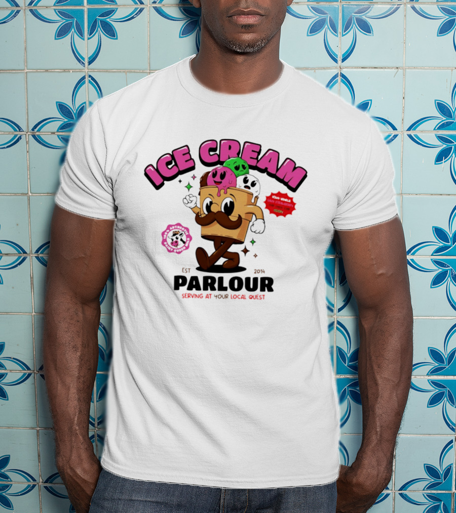 Ice Cream Parlour Est 2014 Serving At Your Local Quest Cartoon Characters Fun Scoop Club T-Shirt