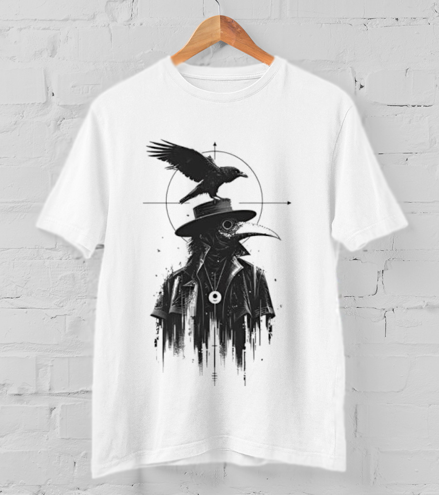 Plague Doctor With Raven Gothic Minimalist Short Sleeve T-Shirt