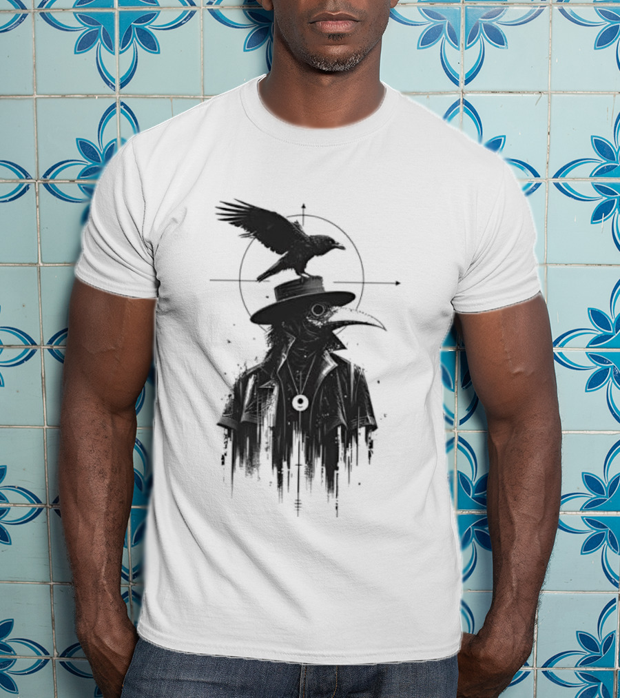 Plague Doctor With Raven Gothic Minimalist Short Sleeve T-Shirt