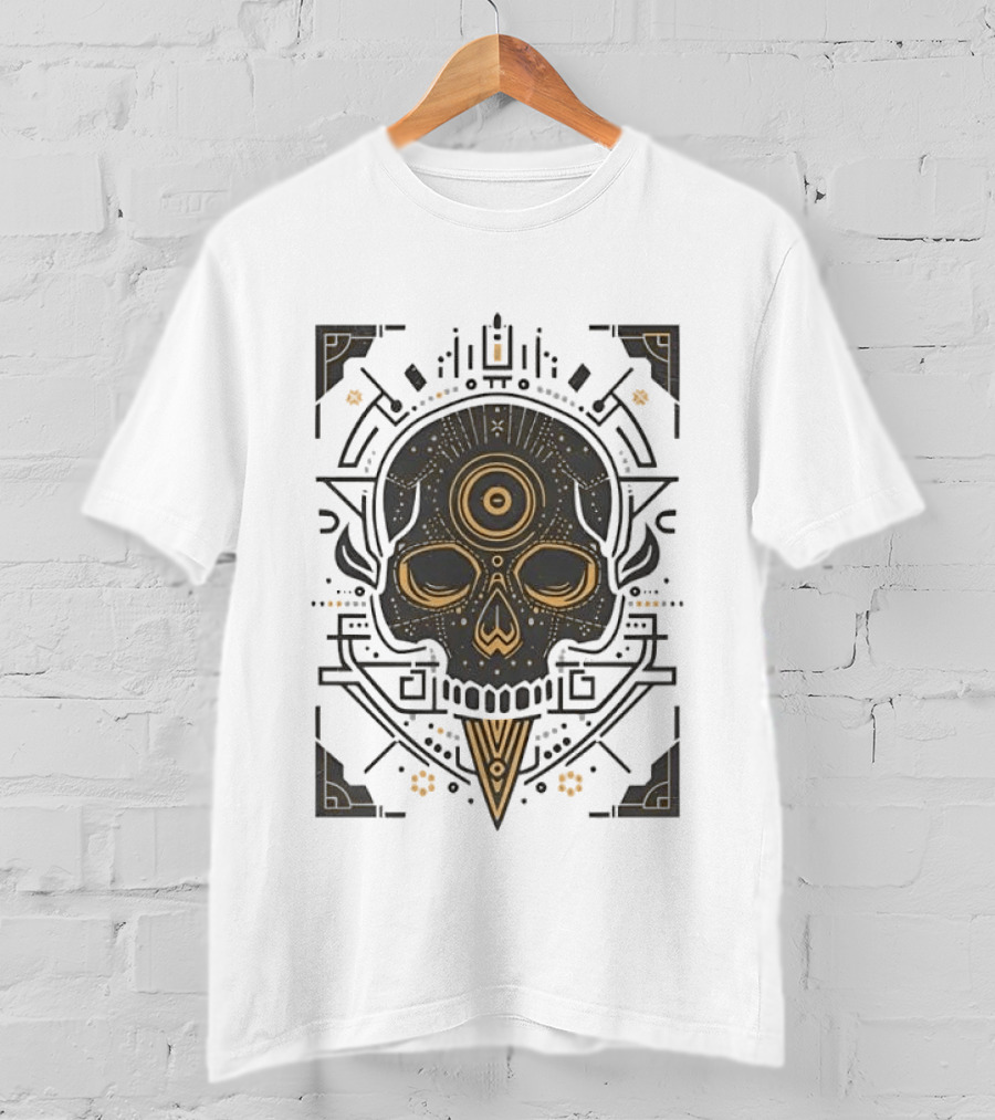 Sacred Geometry Skull Minimalist Golden Ornamental T-Shirt