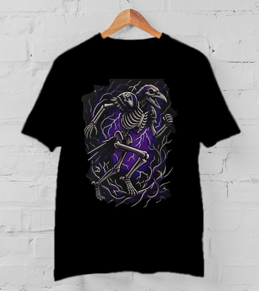 Baltimore Ravens Runs In My Blood Skeleton Ravens Lightning T-Shirt