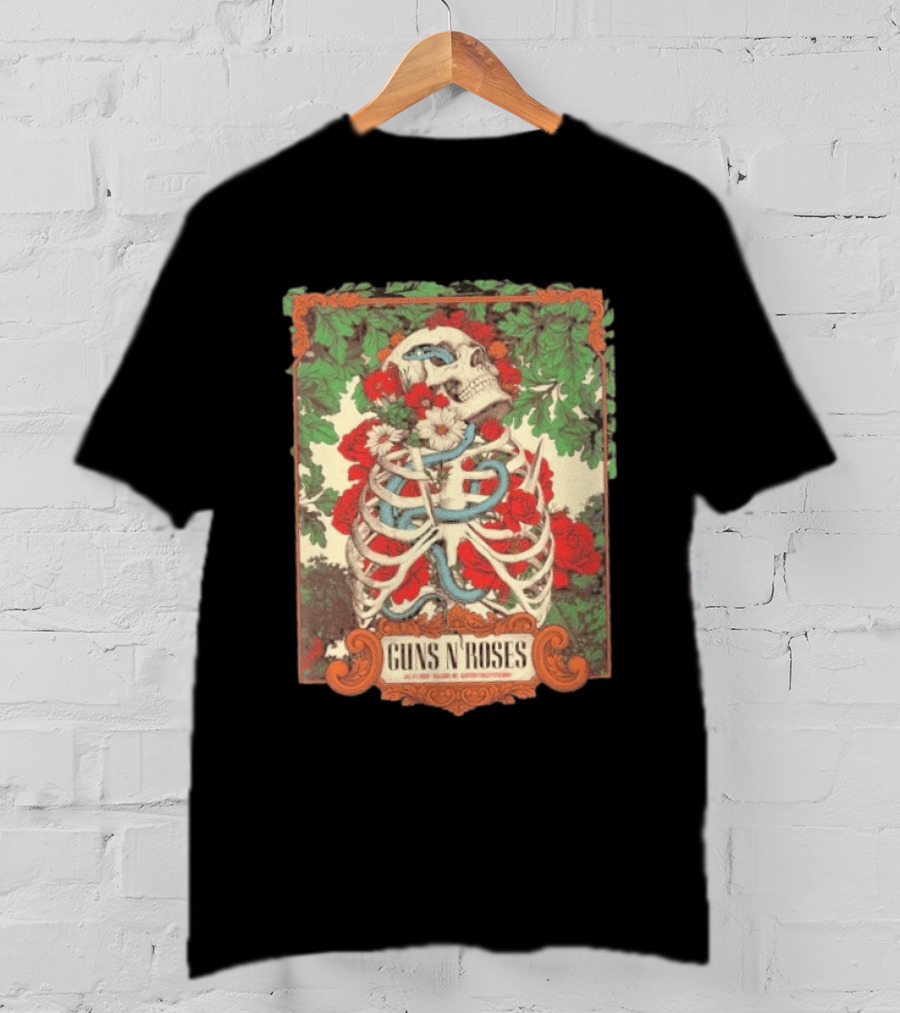 Guns N Roses Raleigh North Carolina 2026 Event Carter Finley Stadium July 23 Skeleton Roses T-Shirt