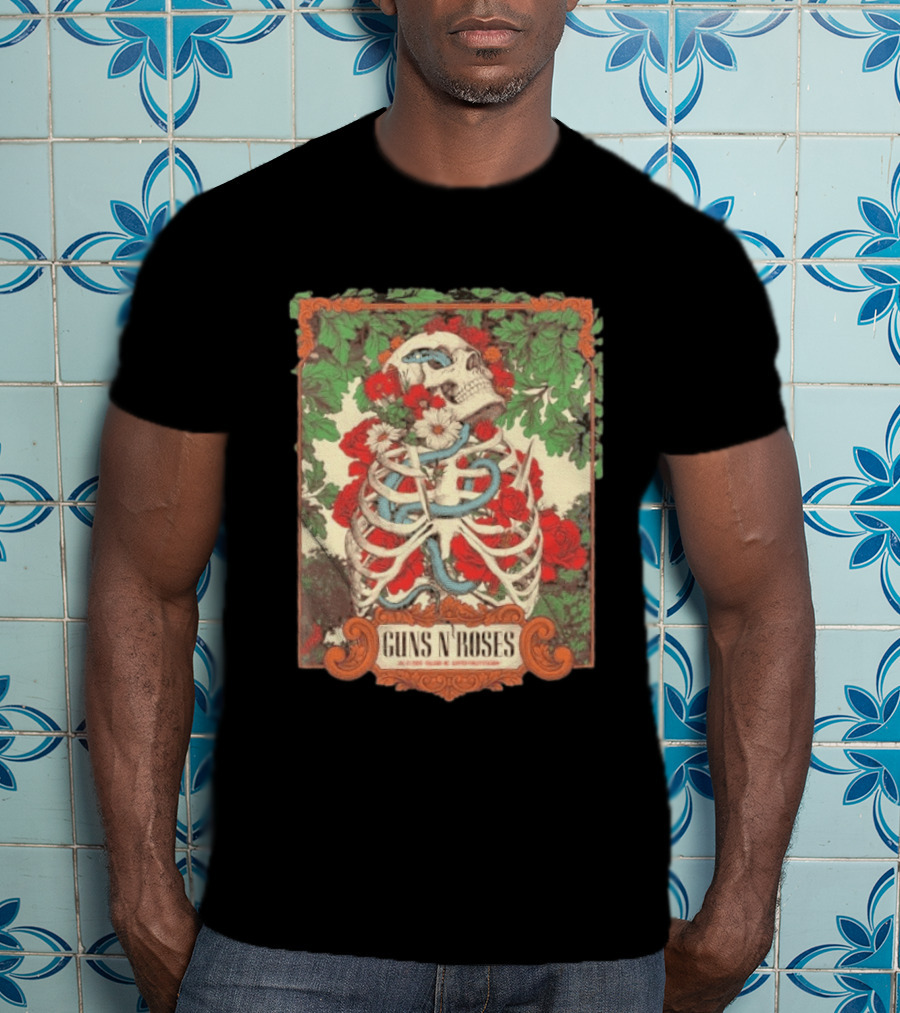 Guns N Roses Raleigh North Carolina 2026 Event Carter Finley Stadium July 23 Skeleton Roses T-Shirt
