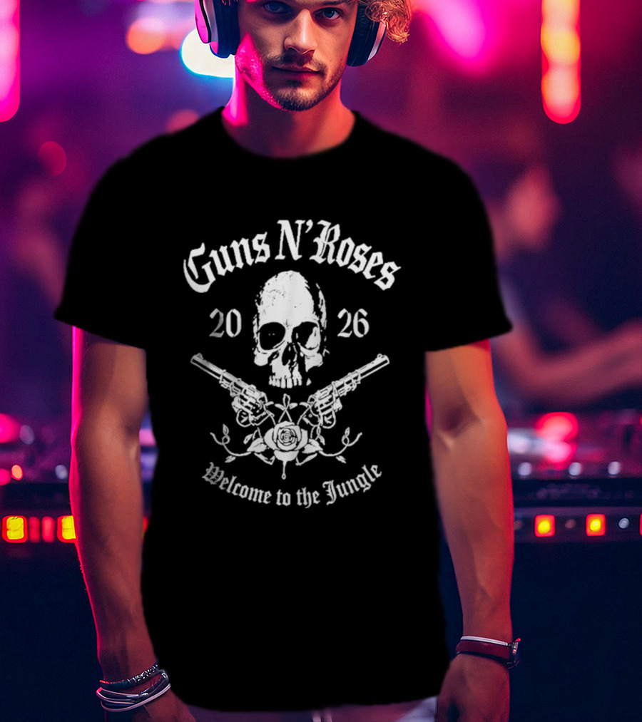 Guns N Roses 2026 Welcome To The Jungle Skull Pistols T-Shirt