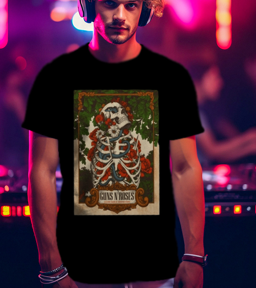 Guns N' Roses Skeleton Roses Raleigh NC 7 23 2026 T-Shirt