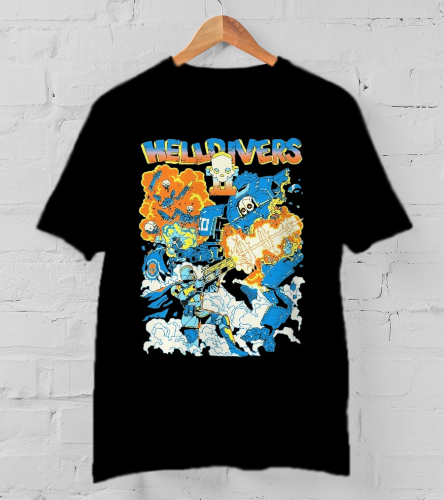 Helldivers 2 Explosive Battle Remember Outpost 32 Retro Skull Warfare T-Shirt