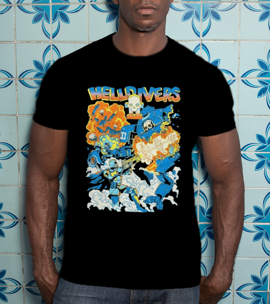 Helldivers 2 Explosive Battle Remember Outpost 32 Retro Skull Warfare T-Shirt