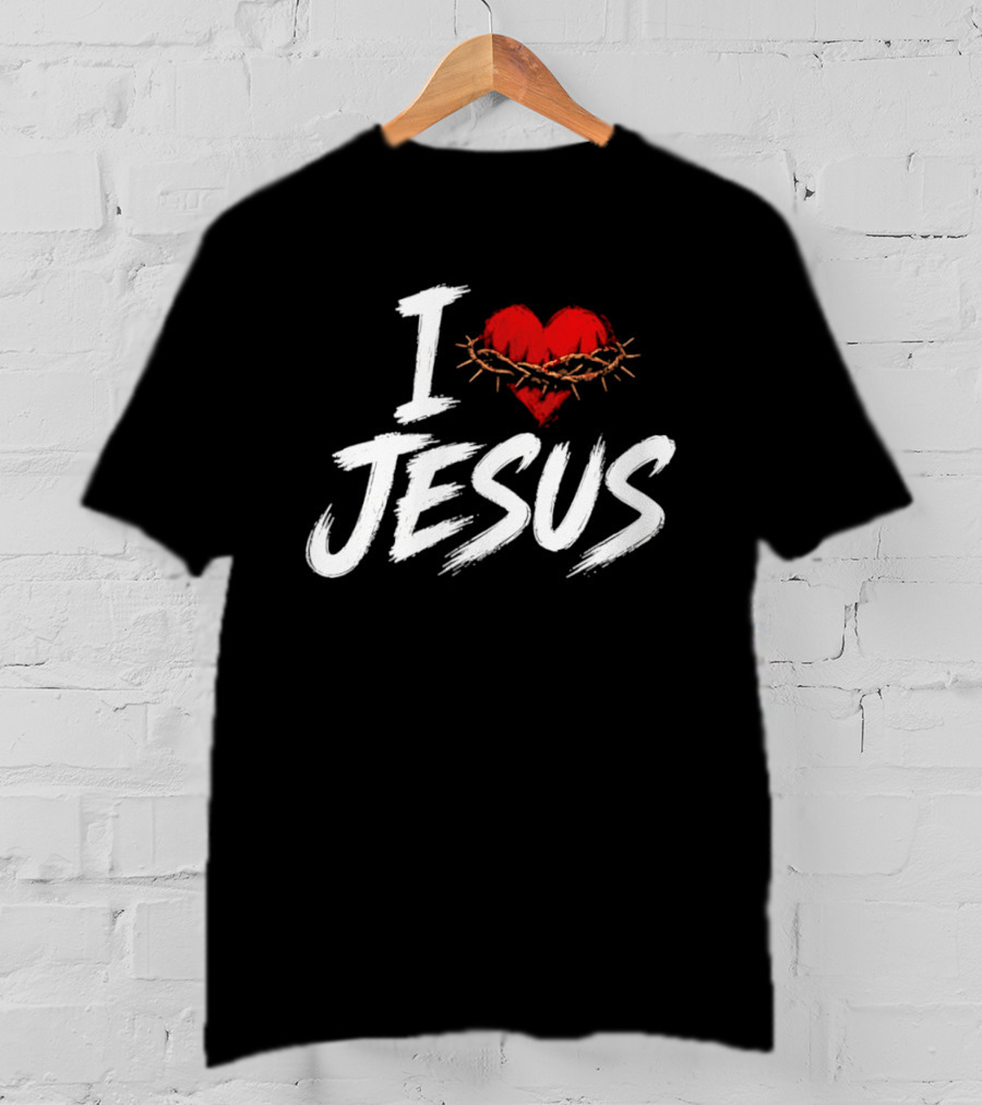 I Love Jesus Heart Crown Of Thorns Christian T-Shirt