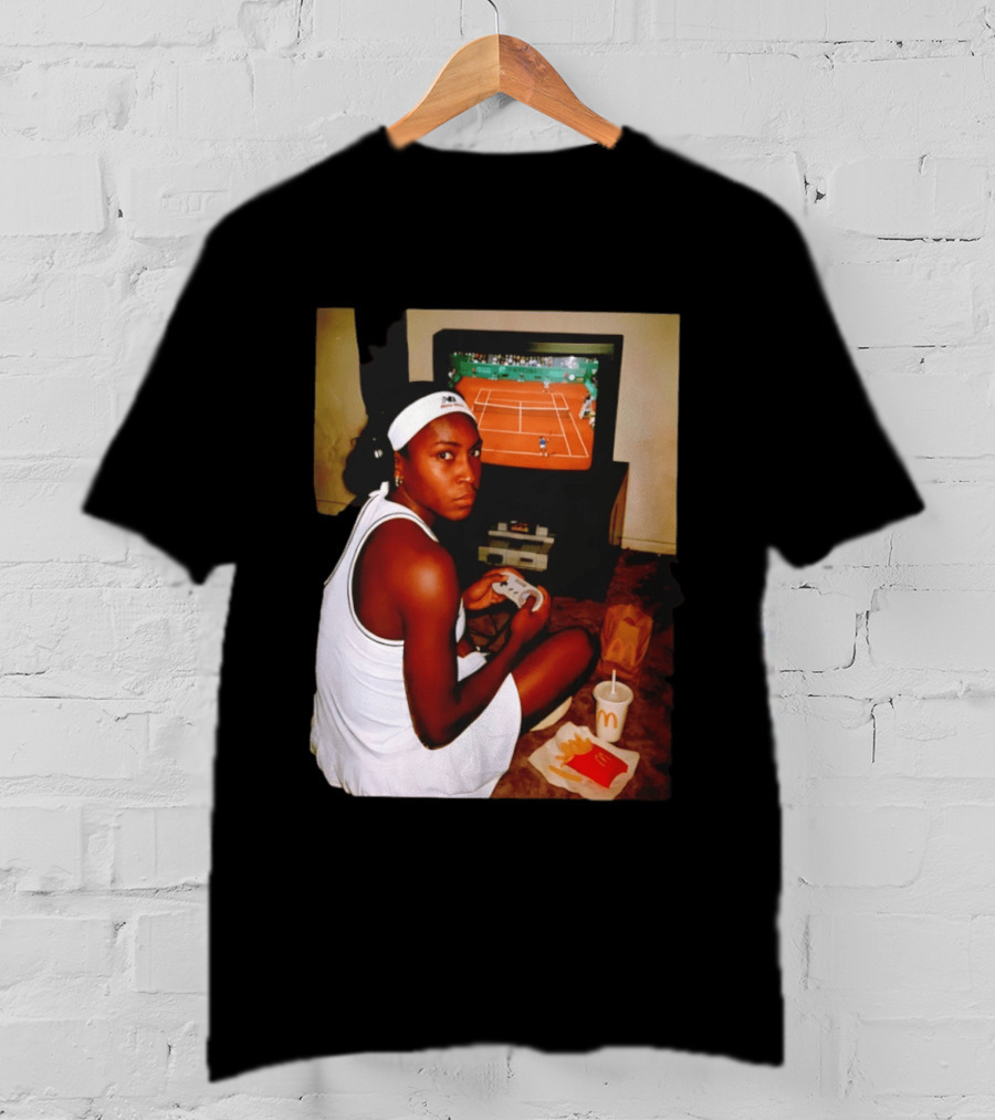 Coco Gauff Playing Retro Tennis Video Game With McDonald's Snacks T-Shirt