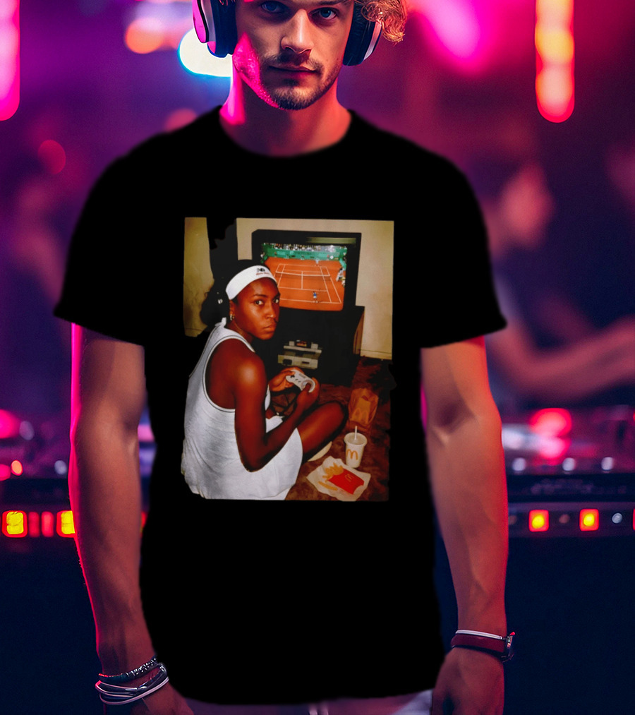 Coco Gauff Playing Retro Tennis Video Game With McDonald's Snacks T-Shirt