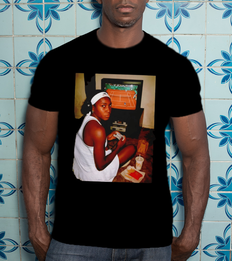Coco Gauff Playing Retro Tennis Video Game With McDonald's Snacks T-Shirt