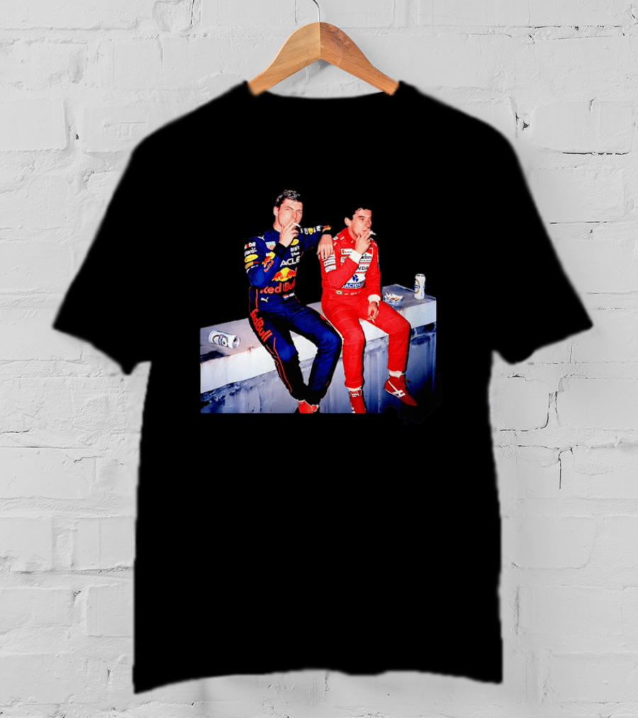 Max Verstappen Red Bull Racing And Ayrton Senna Honda Marlboro F1 Legends Smoking Together T-Shirt